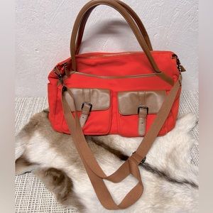 Yasmin orange canvas travel convertible backpack shoulder bag weekender tote